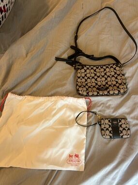 Coach Beige/Black Signature Canvas Crossbody with Wristlet